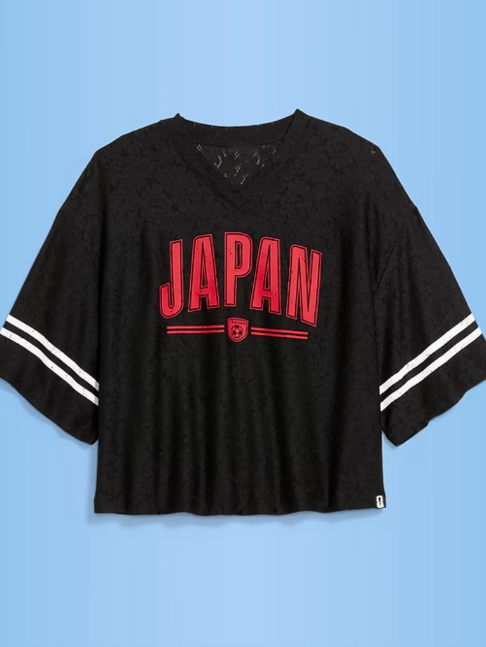 Old Navy Official FIFA Japan Black Lace Cropped Jersey Tee size L